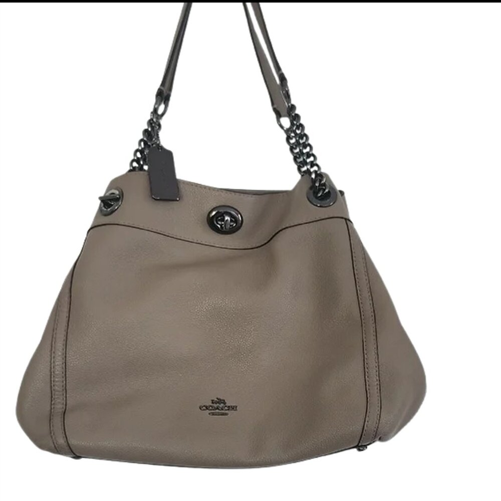 Coach Tan Leather Shoulder Bag with Silver Hardware